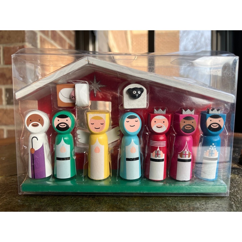A Vintage Wooden Nativity Set 8 Figurines Included